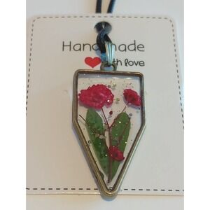 Pink Dried Flower‎ Resin Pendant